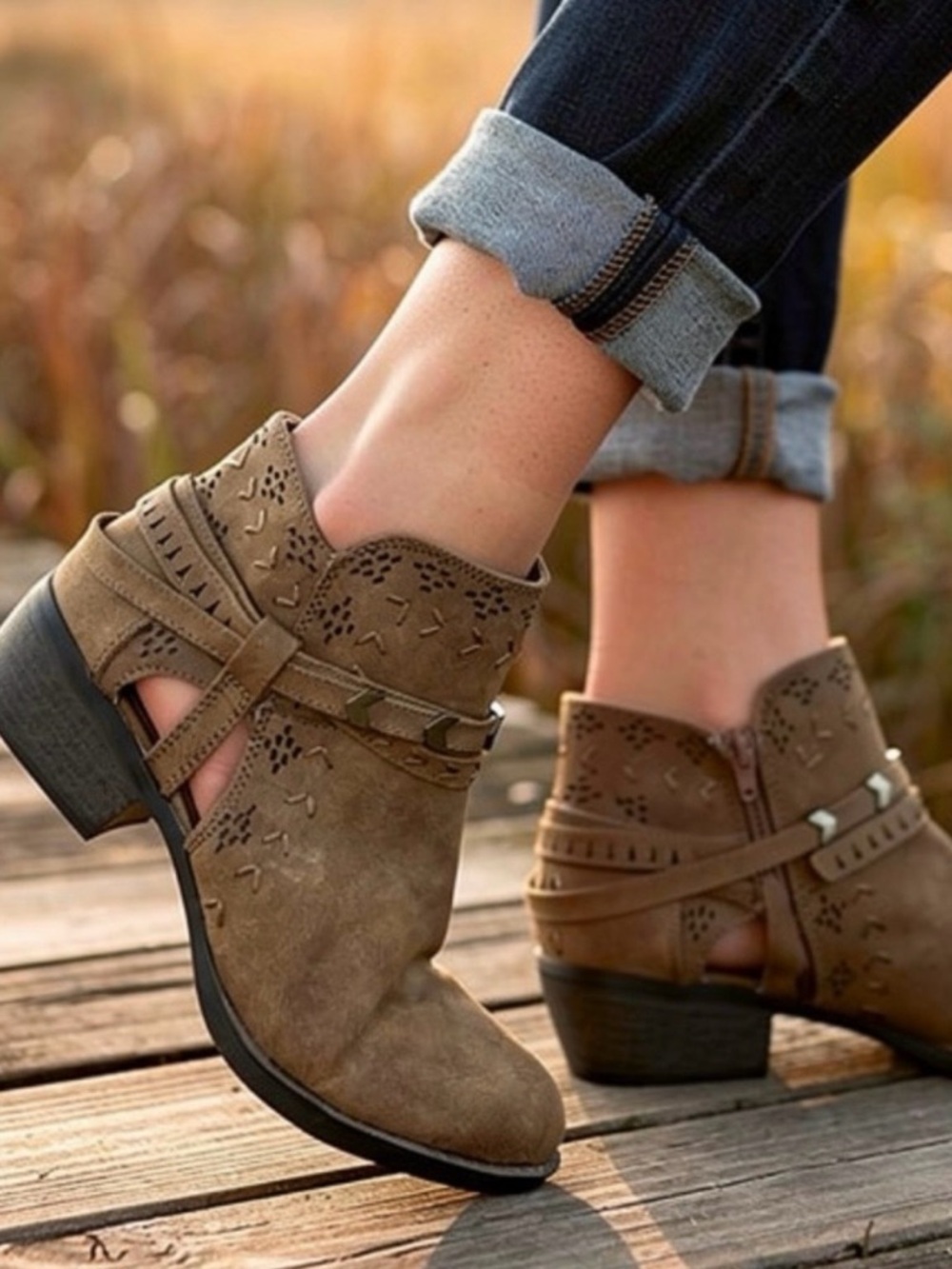 NWOT Sugar Cognac Western Aztec Cut Out Ankle Boots